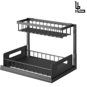 LUBANACHEN 2-Tier Sliding Cabinet Organizer – Under-Sink Shelf with Easy Slide-Out Basket for Kitchen & Bathroom Storage