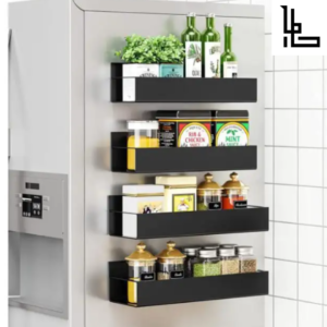 LUBANACHEN Space-Saving 4-Pack Magnetic Spice Racks for Refrigerator & Oven, Black - Kitchen Storage Organizer