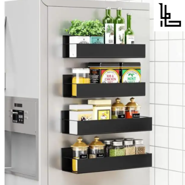 LUBANACHEN Space-Saving 4-Pack Magnetic Spice Racks for Refrigerator & Oven, Black - Kitchen Storage Organizer