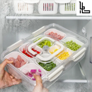 LUBANACHEN Snack Divided Tray with Lid & Handle - 8 Compartment Serving Box for Fruits, Candy & Snacks