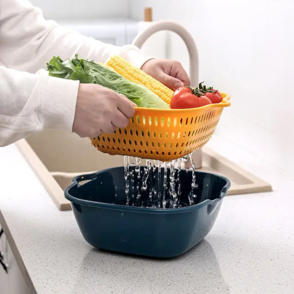 LUBANACHEN Large Plastic Drainage Basket for Kitchen - Multi-Purpose Fruit & Vegetable Washing Storage Basket - Image 2