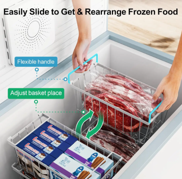 LUBANACHEN 4-Pack Stackable Freezer Organizer Bins – Metal Food Storage Baskets with Handles for Deep Freezer and Meat Storage - Image 2