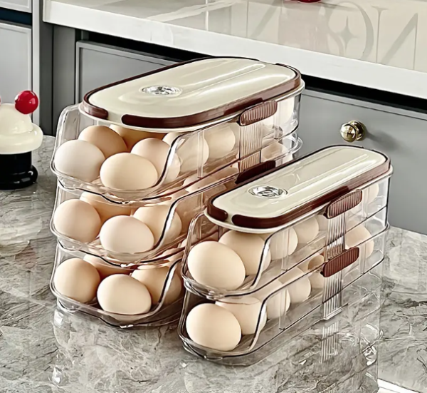 LUBANACHEN Refrigerator Egg Storage Box – Food-Grade PP Rolling Rack with Side Door for Easy Access and Organization - Image 2