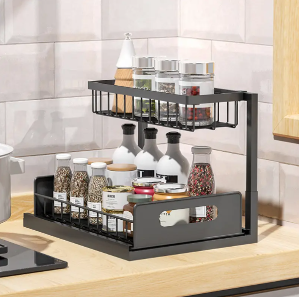 LUBANACHEN 2-Tier Sliding Cabinet Organizer – Under-Sink Shelf with Easy Slide-Out Basket for Kitchen & Bathroom Storage - Image 2