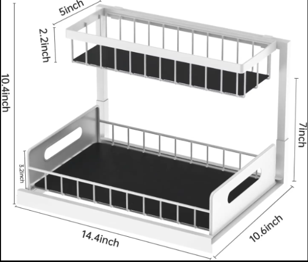 LUBANACHEN 2-Tier Sliding Cabinet Organizer – Under-Sink Shelf with Easy Slide-Out Basket for Kitchen & Bathroom Storage - Image 4