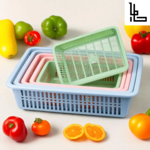 LUBANACHEN Multi-Functional Rectangular Kitchen Basket – Colorful Plastic Food and Vegetable Storage Basket for Kitchen Accessories