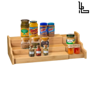 LUBANACHEN 3-Tier Bamboo Expandable Spice Rack – Yellow Kitchen Cabinet Organizer for Spices, Coffee, and Bathroom Storage
