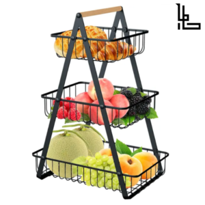 LUBANACHEN 3-Tier Countertop Fruit Basket – Detachable Metal Rectangle Storage Basket for Fruits, Vegetables, and Kitchen Organization