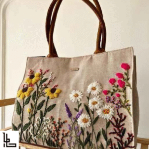 LUBANACHEN Jute Shopping/Tote Bag, Natural & Black, (14"x16"), 1 Pcs